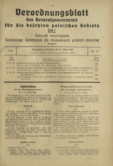 Verordnungsblatt des Generalgouverneurs für die Besetzten Polnischen Gebiete = Dziennik Rozporządzeń Generalnego Gubernatora dla Okupowanych Polskich Obszarów. Teil 1, Nr 43 (3 Juli 1940)