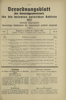 Verordnungsblatt des Generalgouverneurs für die Besetzten Polnischen Gebiete = Dziennik Rozporządzeń Generalnego Gubernatora dla Okupowanych Polskich Obszarów. Teil 2, Nr 5 (1 Februar 1940)