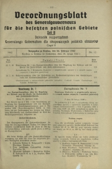 Verordnungsblatt des Generalgouverneurs für die Besetzten Polnischen Gebiete = Dziennik Rozporządzeń Generalnego Gubernatora dla Okupowanych Polskich Obszarów. Teil 2, Nr 12 (26 Februar 1940)