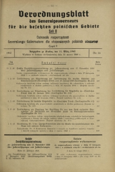 Verordnungsblatt des Generalgouverneurs für die Besetzten Polnischen Gebiete = Dziennik Rozporządzeń Generalnego Gubernatora dla Okupowanych Polskich Obszarów. Teil 2, Nr 18 (11 Marz 1940)