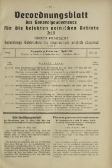 Verordnungsblatt des Generalgouverneurs für die Besetzten Polnischen Gebiete = Dziennik Rozporządzeń Generalnego Gubernatora dla Okupowanych Polskich Obszarów. Teil 2, Nr 24 (1 April 1940)