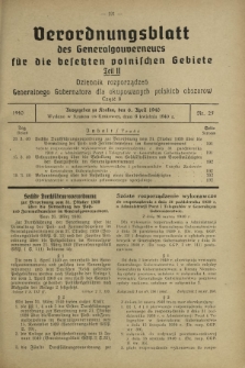 Verordnungsblatt des Generalgouverneurs für die Besetzten Polnischen Gebiete = Dziennik Rozporządzeń Generalnego Gubernatora dla Okupowanych Polskich Obszarów. Teil 2, Nr 25 (6 April 1940)