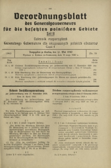 Verordnungsblatt des Generalgouverneurs für die Besetzten Polnischen Gebiete = Dziennik Rozporządzeń Generalnego Gubernatora dla Okupowanych Polskich Obszarów. Teil 2, Nr 38 (11 Mai 1940)