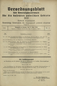 Verordnungsblatt des Generalgouverneurs für die Besetzten Polnischen Gebiete = Dziennik Rozporządzeń Generalnego Gubernatora dla Okupowanych Polskich Obszarów. Teil 2, Nr 43 (15 Juni 1940)