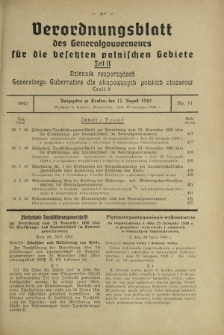 Verordnungsblatt des Generalgouverneurs für die Besetzten Polnischen Gebiete = Dziennik Rozporządzeń Generalnego Gubernatora dla Okupowanych Polskich Obszarów. Teil 2, Nr 51 (17 August 1940)